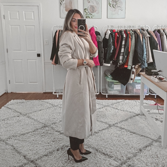 H&M ivory cream long belted coat size M - Picture 3 of 10